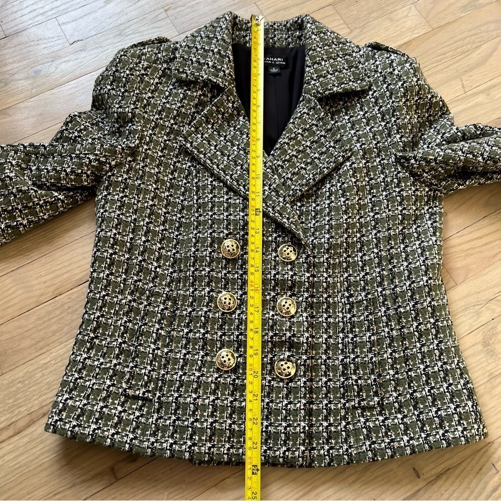 Dark green tweed Tahari jacket - Picture 6 of 8